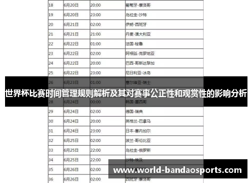 世界杯比赛时间管理规则解析及其对赛事公正性和观赏性的影响分析