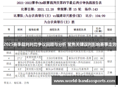 2025赛季裁判判罚争议回顾与分析 聚焦关键误判影响赛事走势