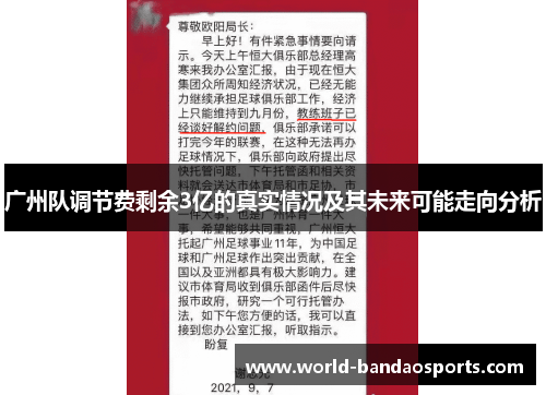 广州队调节费剩余3亿的真实情况及其未来可能走向分析